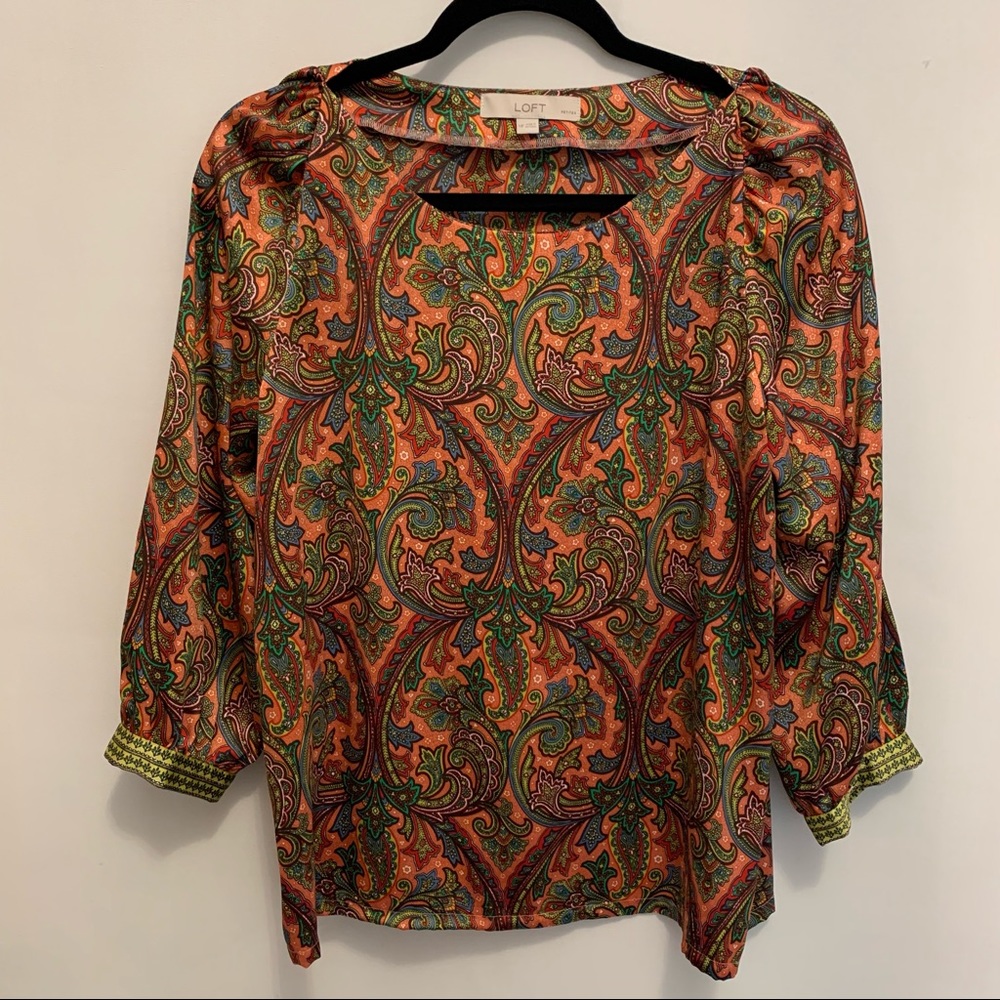 LOFT Paisley Long Sleeve with Contrasting Cuff Pullover Top